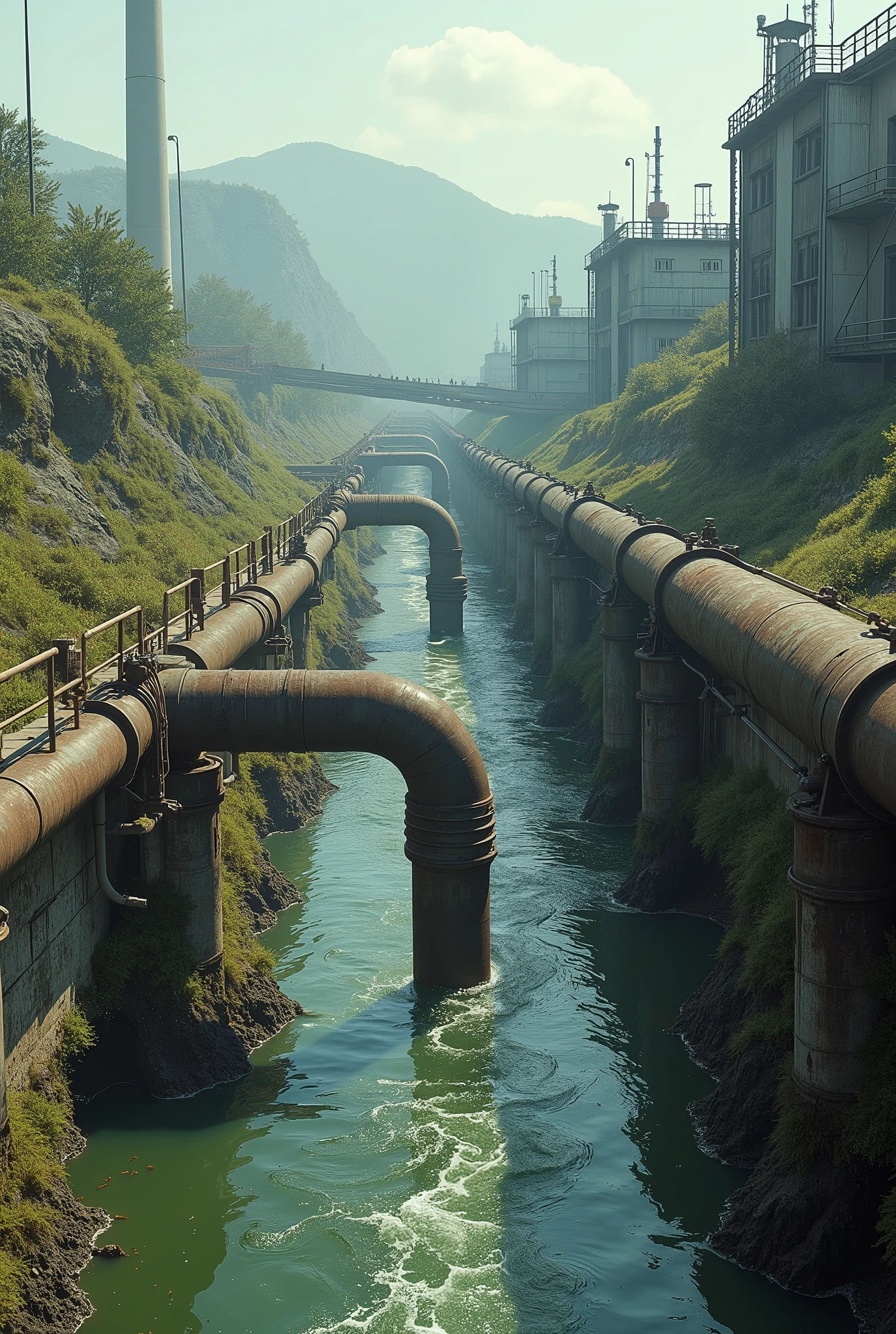 sewage disposal through pipes into water