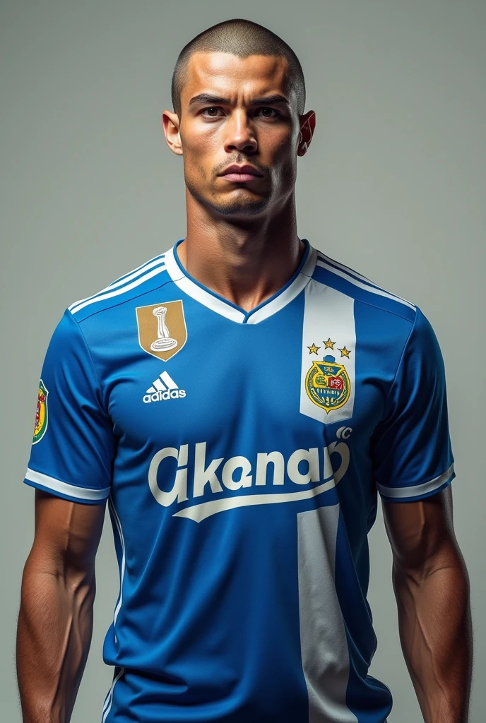 Bald Cristiano Ronaldo wearing Cruzeiro Sport Club shirt