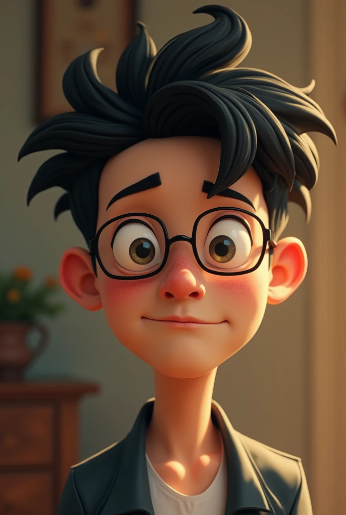 a man espersive, kind, understanding, attentive, thin with black hair small eyes, young, small José round head, tall, wich glasses and strong