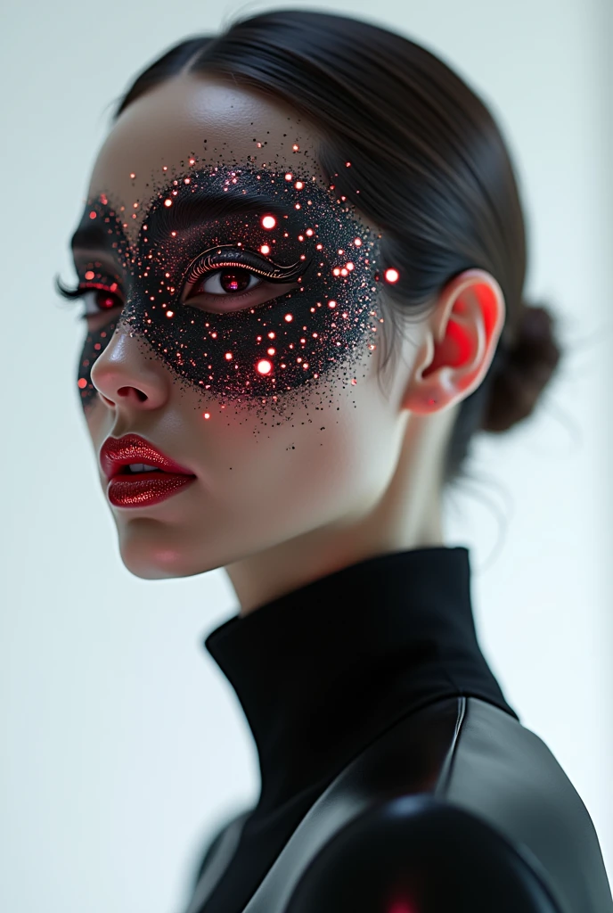 Create a logo for "Roya Glam," a modeling agency specializing in AI models. The design should seamlessly blend elements representing both human and AI models. Incorporate sleek, modern aesthetics that reflect sophistication and innovation. Consider using abstract or geometric shapes to symbolize the fusion of human beauty and advanced technology, with a color palette that exudes elegance and futuristic vibes. The logo should capture the essence of cutting-edge fashion and the seamless integration of AI in the modeling industry