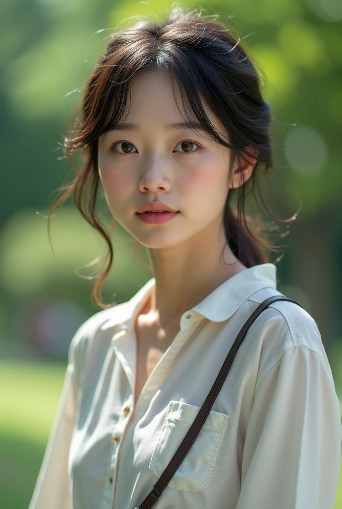 (High reality photograph, high resolusion, detailed face, detailed eyes) Skinny Japanese lady, 40 years old, various face expression, various hair style, skinny figure, very small breasts, very thin waist, casual clothes in a park