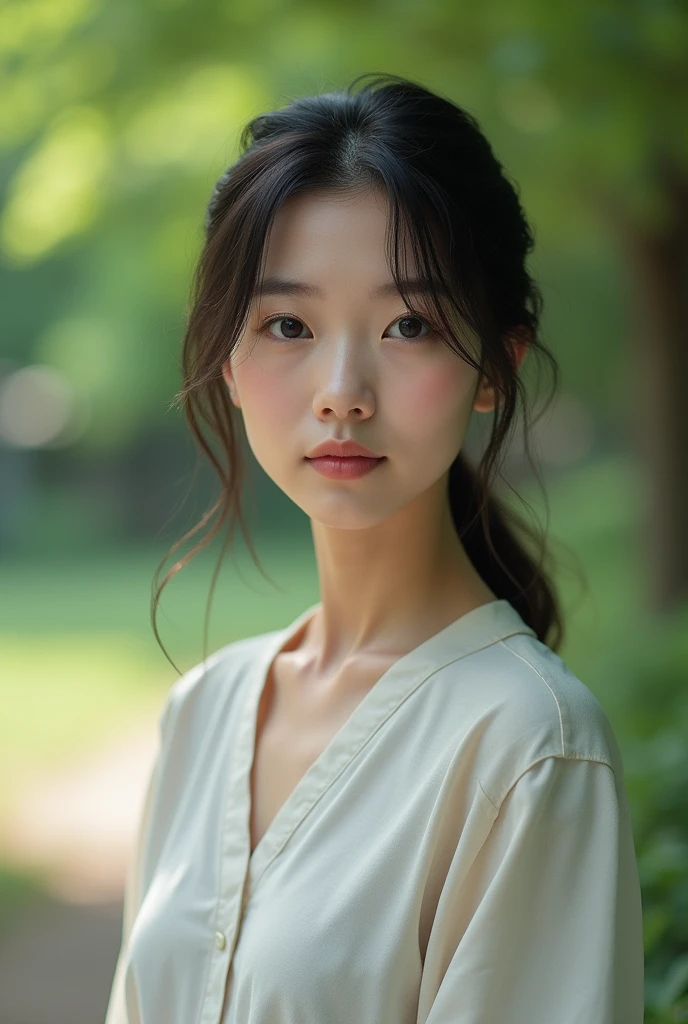 (High reality photograph, high resolusion, detailed face, detailed eyes) Skinny Japanese lady, 40 years old, various face expression, various hair style, skinny figure, very small breasts, very thin waist, casual clothes in a park