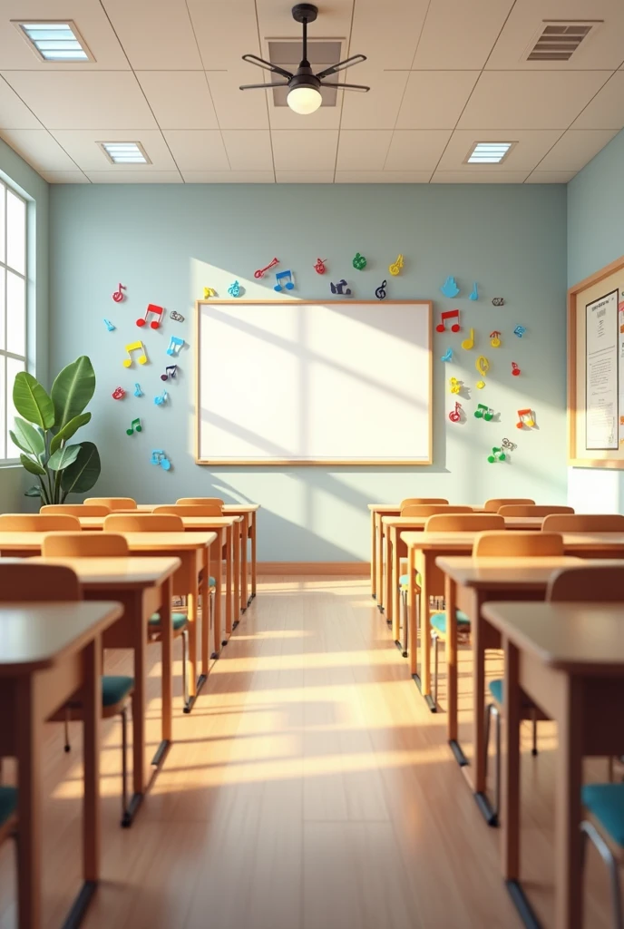 empty classroom with musical decorations, horizontally