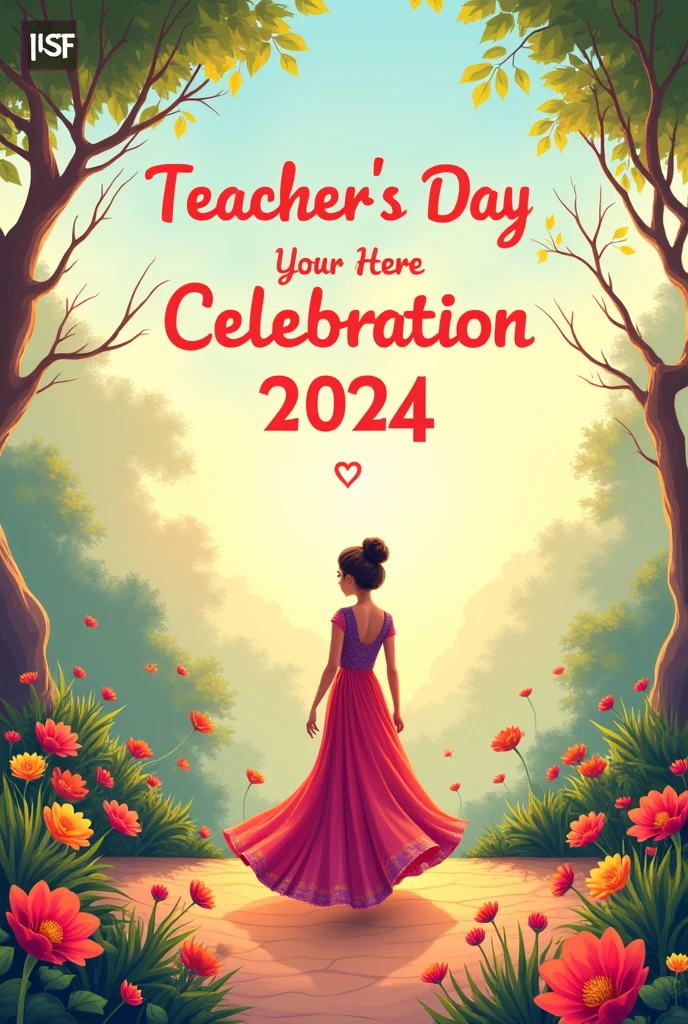 Create a landscape invitation card for teachers day celebration write main heading thiers (teacher's day celebration 2024) and write this also (Bollywood themed fashion show and 1 min games) in a very beautiful manner and use very good fresh and light background related to teachers.
Write some lines in between 'bollywood themed fashion show)