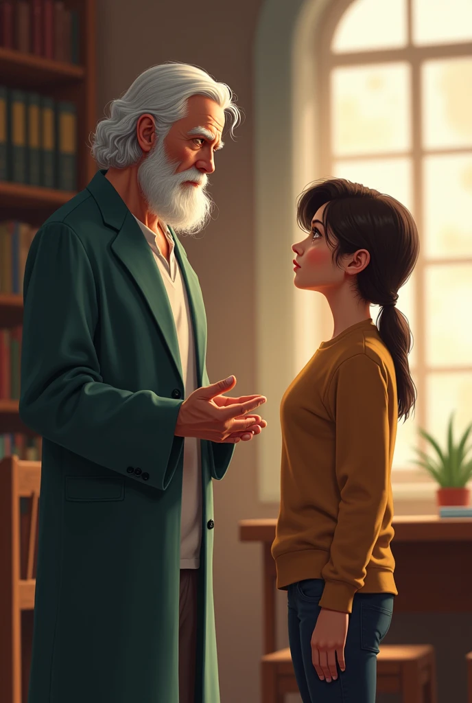 A teacher educating a student so that he understands something and is open to other opinions about it.