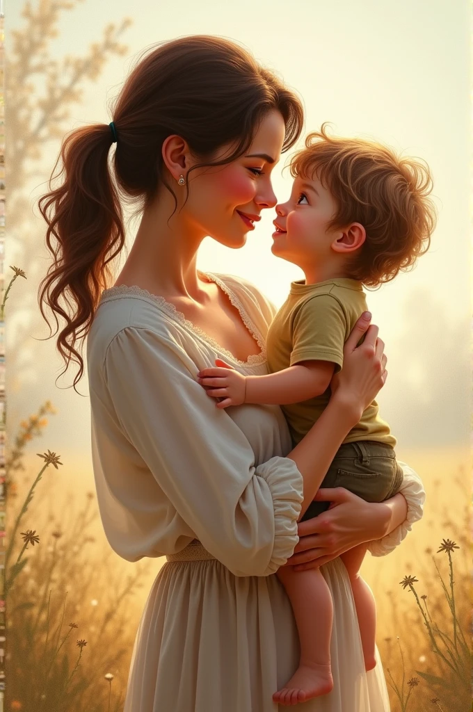 Create a drawing of a mother and son with the name Enzo Gabriel