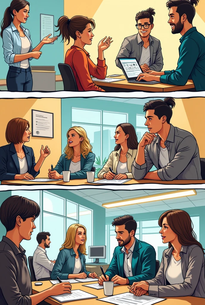 Create a manga-style comic on the topic , healthy work environment 