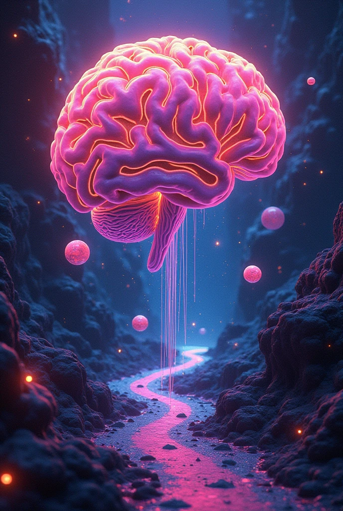 An art on a white graffiti style background with a brain and in the middle of it is written METANOIA; This brain has to have the effect of coming out of a light bulb. The must have the colors pink blue and yellow,