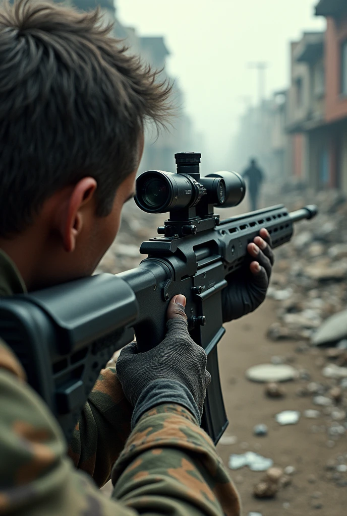 A 50 caliber sniper shooting at a person