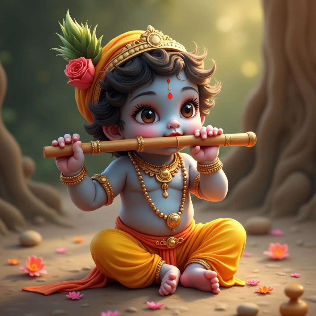 Cute  Krishna playing flute