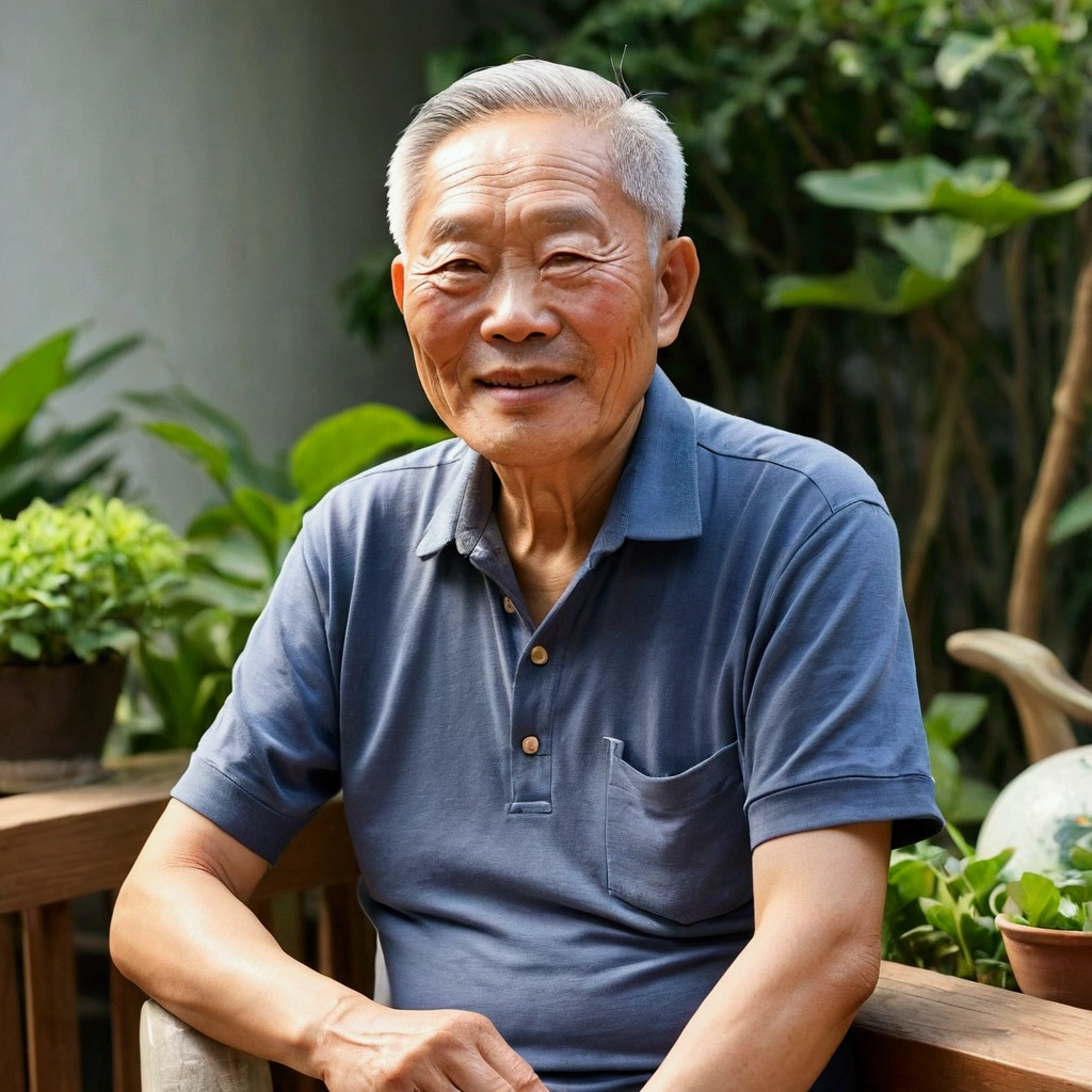 I want to create an image of a 5 ordinary Chinese male retired worker who is simple and leisurely after retirement.