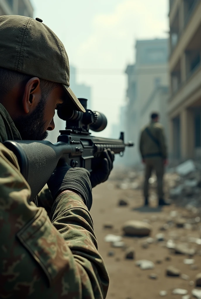 A 50 caliber sniper shooting at a person