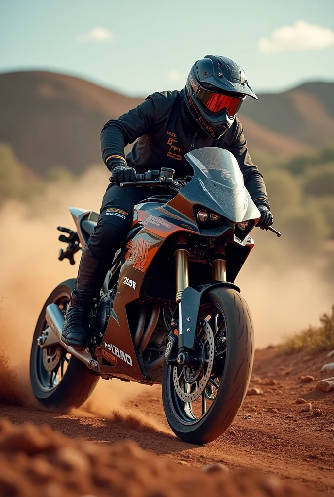 Create a design of a racing motocross bike with the AXEMY 250R brand