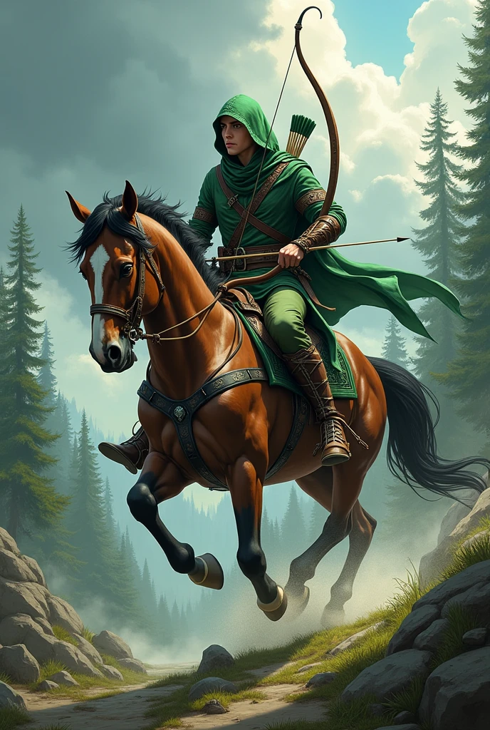 Green arrow on horseback