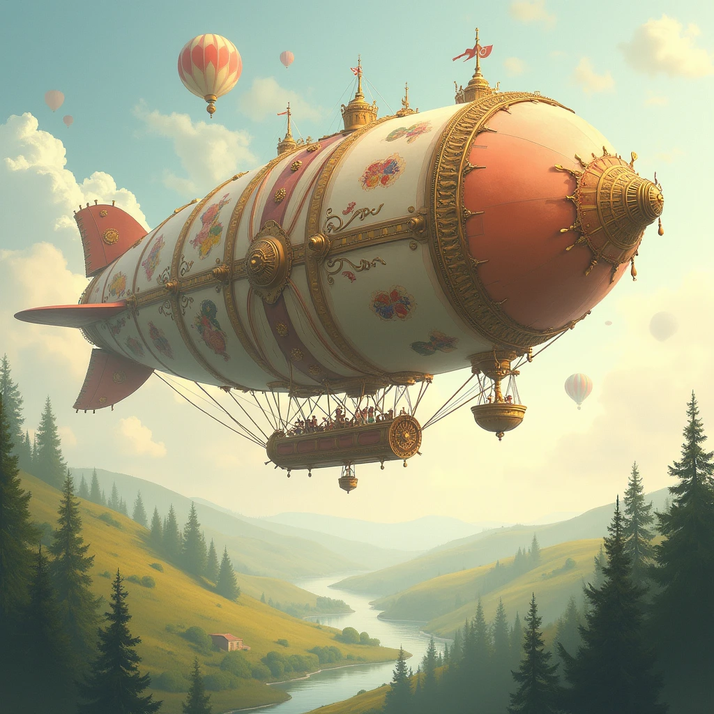 circus airship watercolor painting