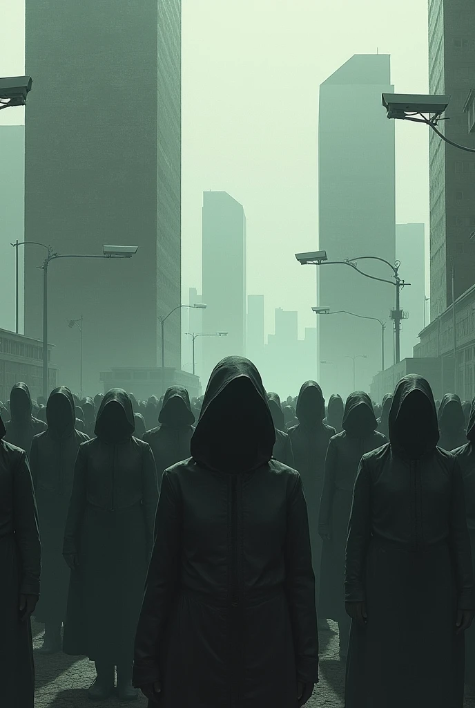 Create an image showing how the diversity of people is repressed by the Big Brother regime of the novelty of 1984