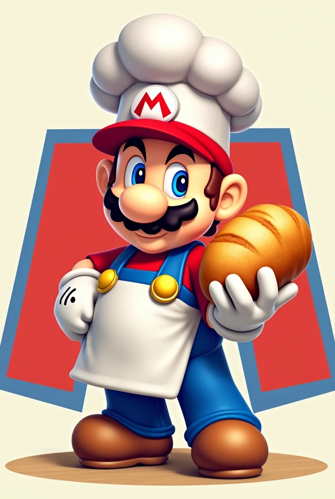 Make me a Mario bros logo dressed as a chef with an apron and a cassava bread without Luiggi 
