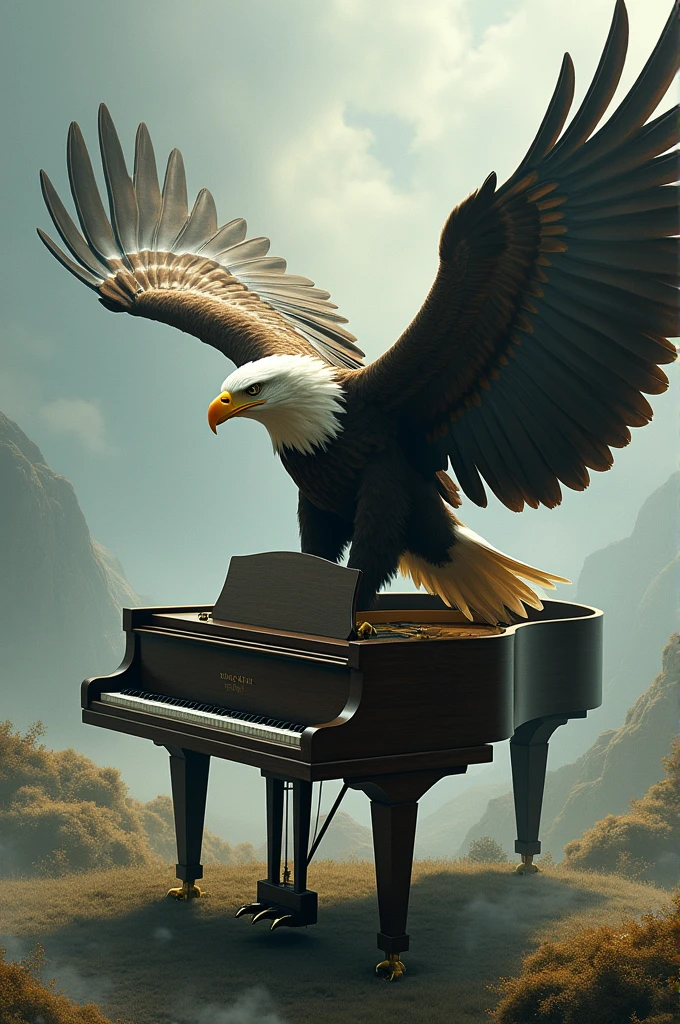 An eagle united with a piano