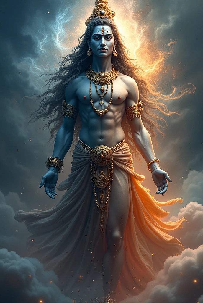 Create the image half part of body is lord shiva and half part of body is parvati
