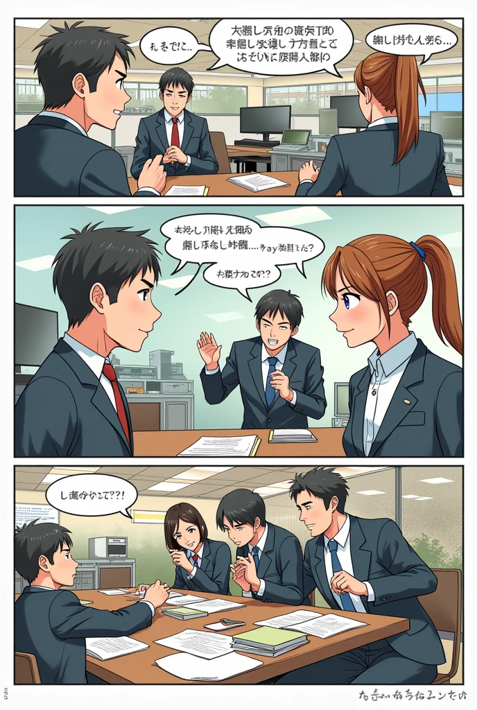 Create a primer on preventing conflicts and legal problems in a Japanese manga-style workplace