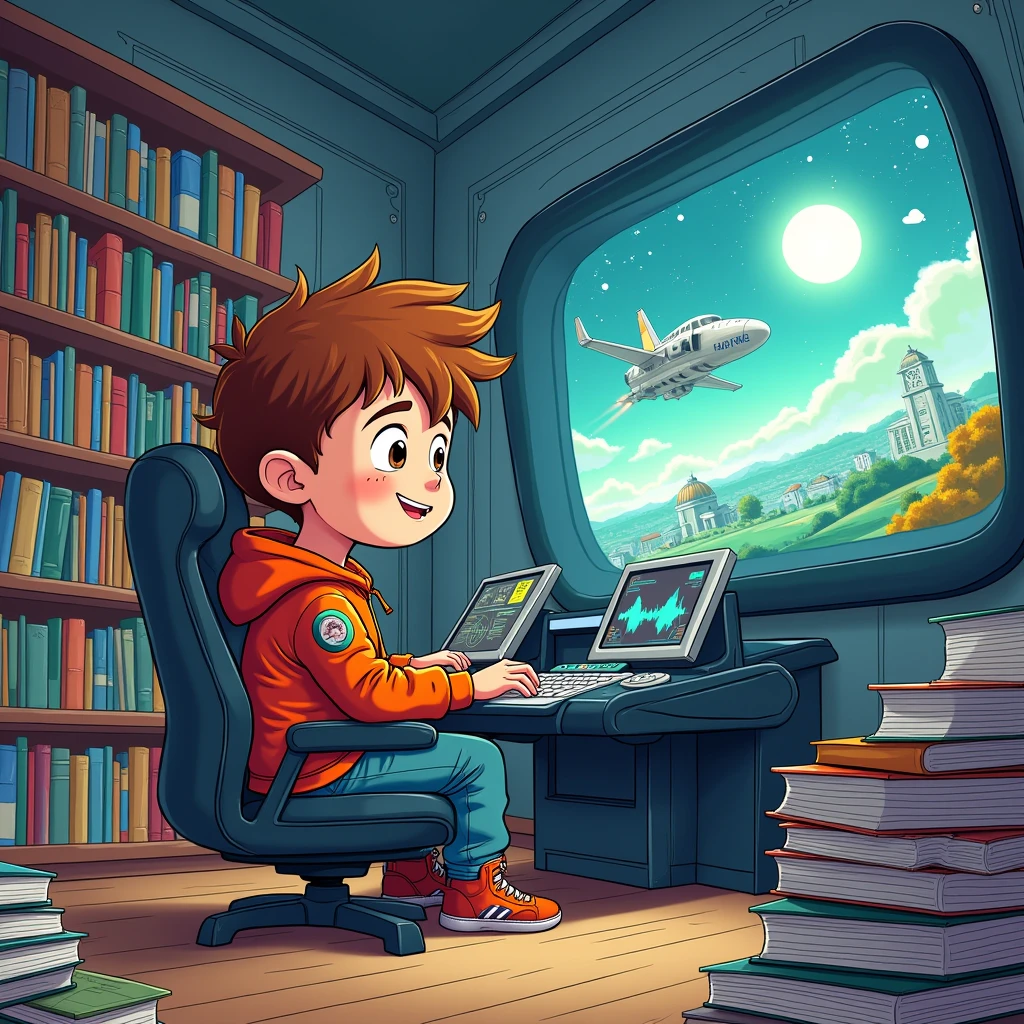 Six-year-old Leo spent hours in the library and on the school flight simulator, practicing how to pilot spaceships. comic