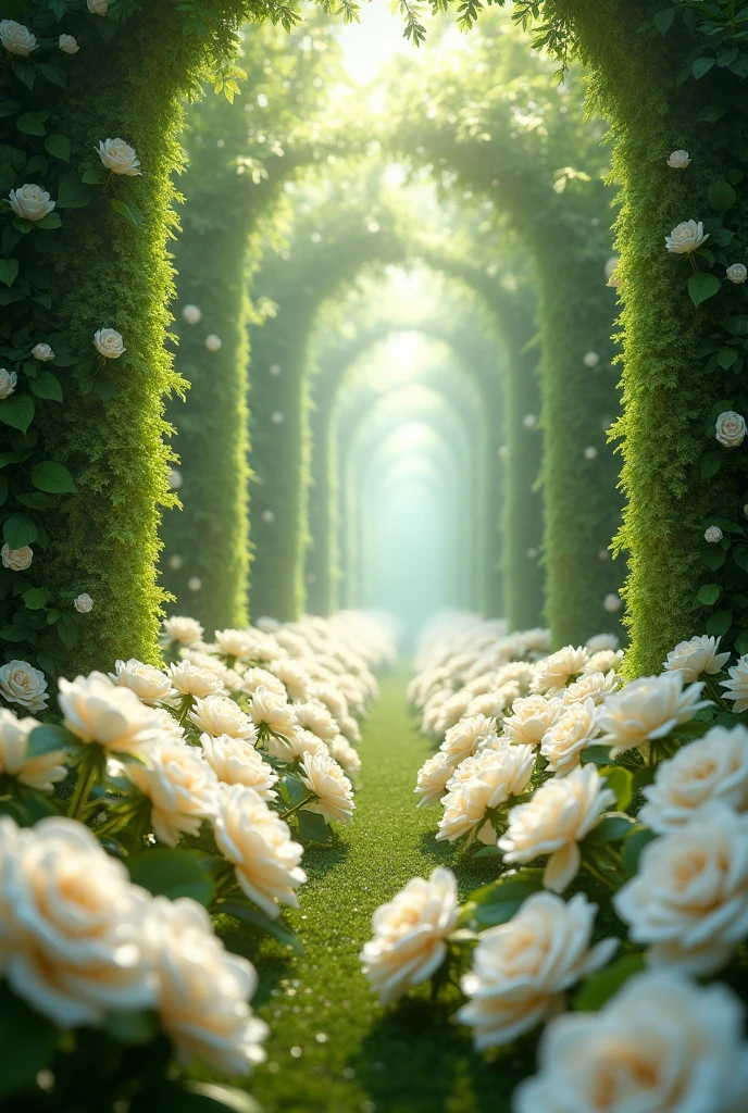 White Rose flower corridor with full of flowers 