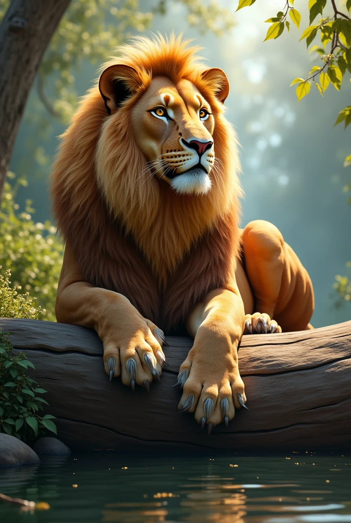 
lioness on a log