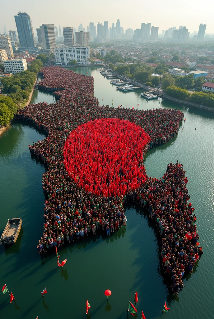 Bangladeshi map made with thousands people and every people carrying flag of Bangladesh Bangladesh city