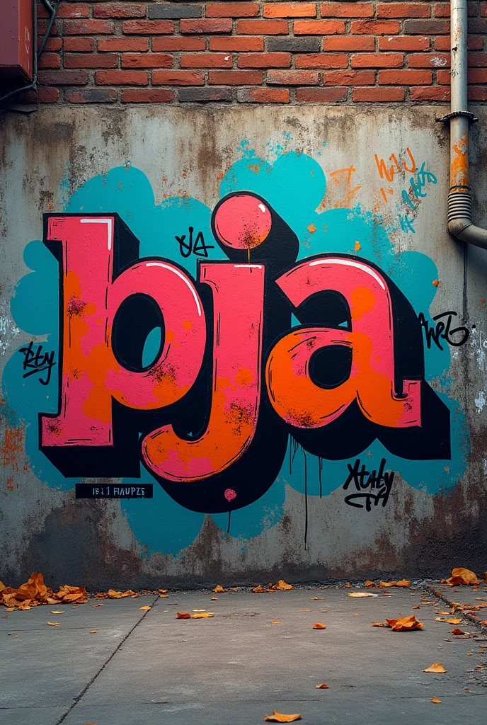 creates an image of a wall graffitied with the graffiti that says “PJA” in a street style