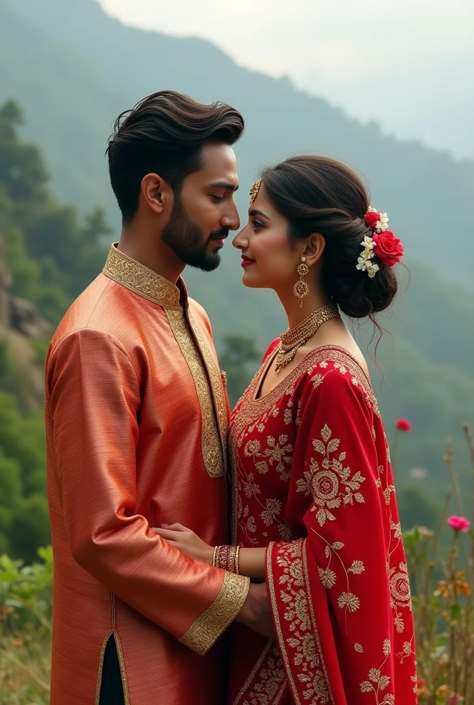 Nepali Couple romantic with cultural nepali kurta 