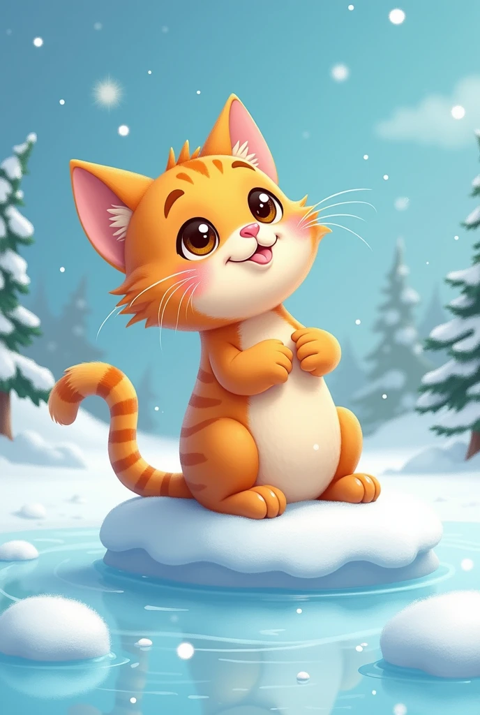Cat cartoon cute ing on ice