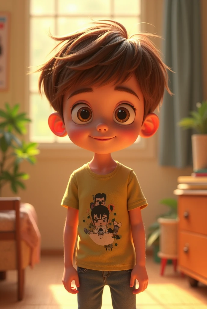 Could you create me a fictional animated character of a  boy?,62 tall with brown hair and eyes, coffees with a tender and also provocative appearance, very provocative 