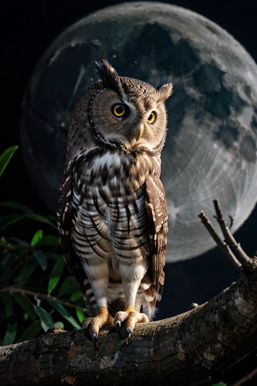 A mystic owl in the night with the moon in the background