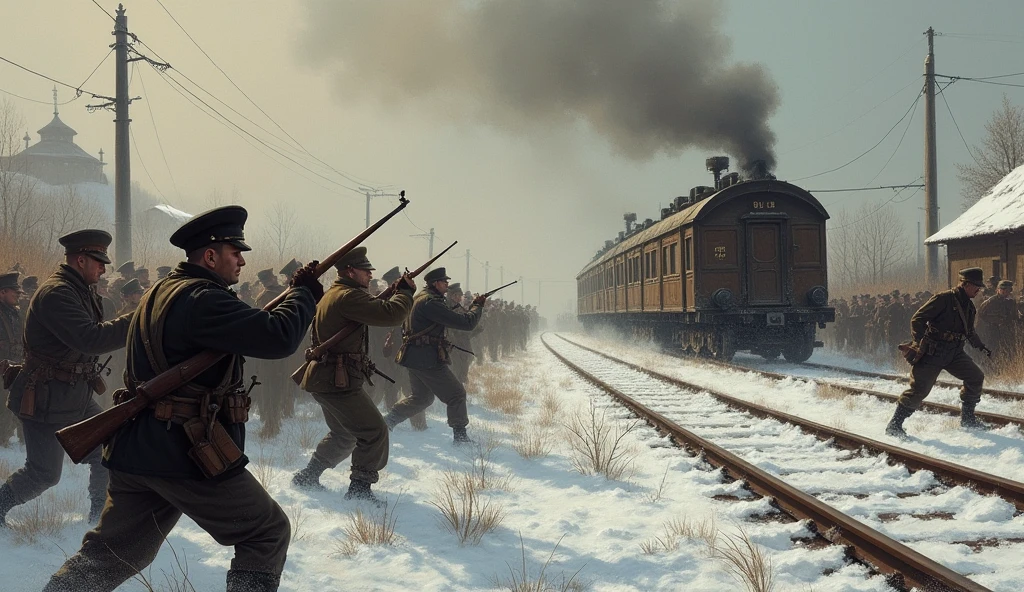 Russian Civi war near railway 1914 oil painting look for book cover "how to steel was tempered"