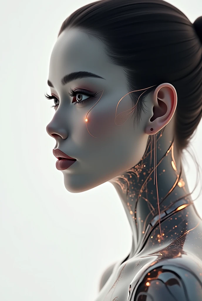 Create a logo for "Roya Glam," a modeling agency specializing in AI models. The design should seamlessly blend elements representing both human and AI models. Incorporate sleek, modern aesthetics that reflect sophistication and innovation. Consider using abstract or geometric shapes to symbolize the fusion of human beauty and advanced technology, with a color palette that exudes elegance and futuristic vibes. The logo should capture the essence of cutting-edge fashion and the seamless integration of AI in the modeling industry