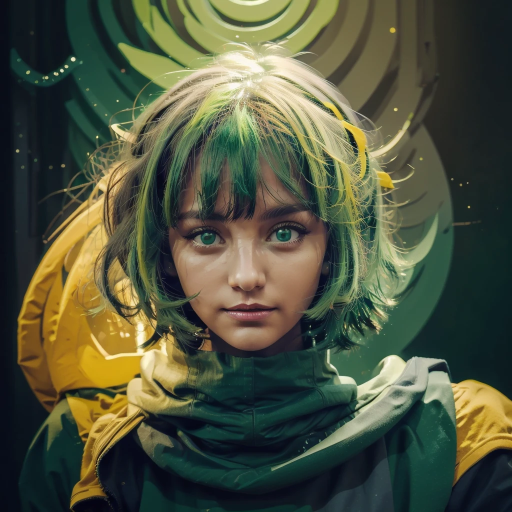 planet, galexy, 2D, mostly using color code dark green and mustard palette, dark gray green, dark green mustard pastel color, using very little dark green warm colors with tonal combination With green and mustard color, dark gray green, no human in picture,