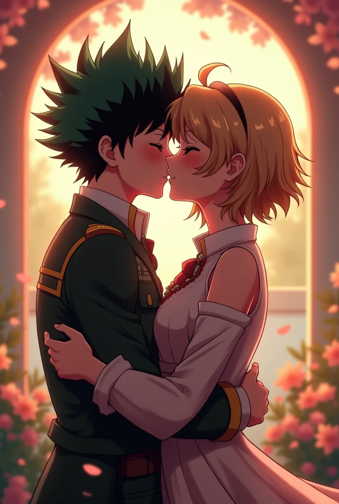 create an image of Izuko Midoria kissing Katsuki Bakugou
