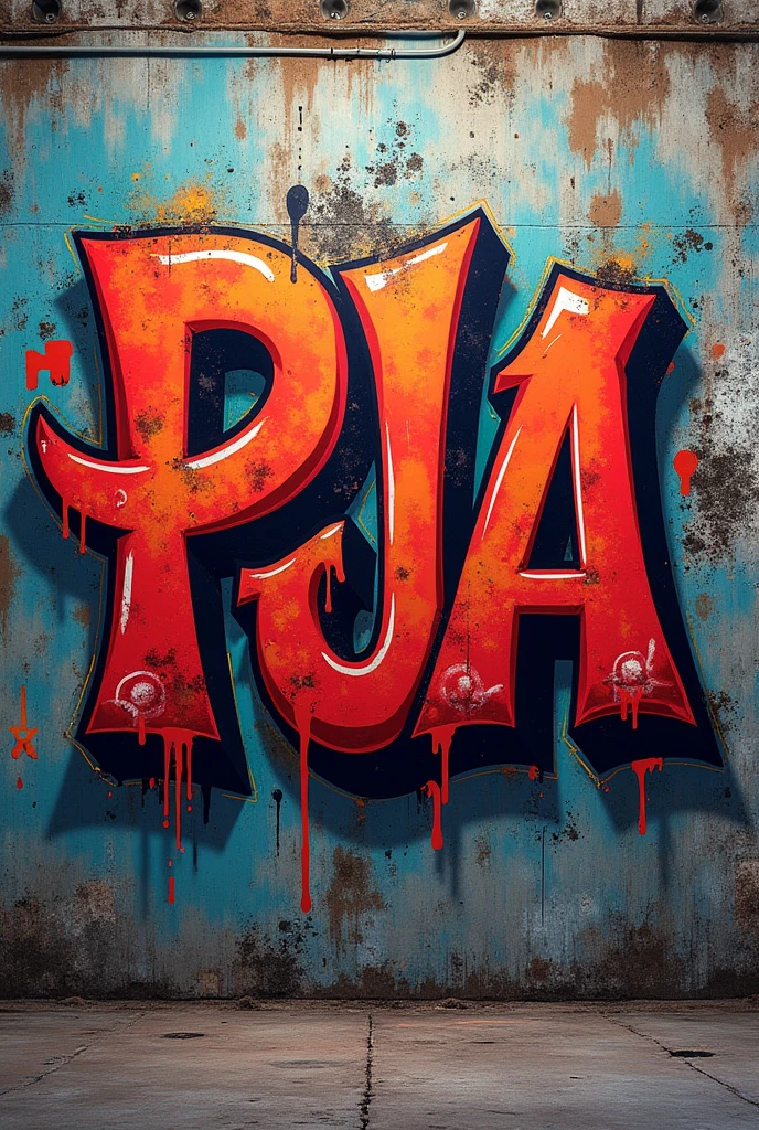 creates an image of a wall graffitied with graffiti that says “PJA” in capital letters in a street style