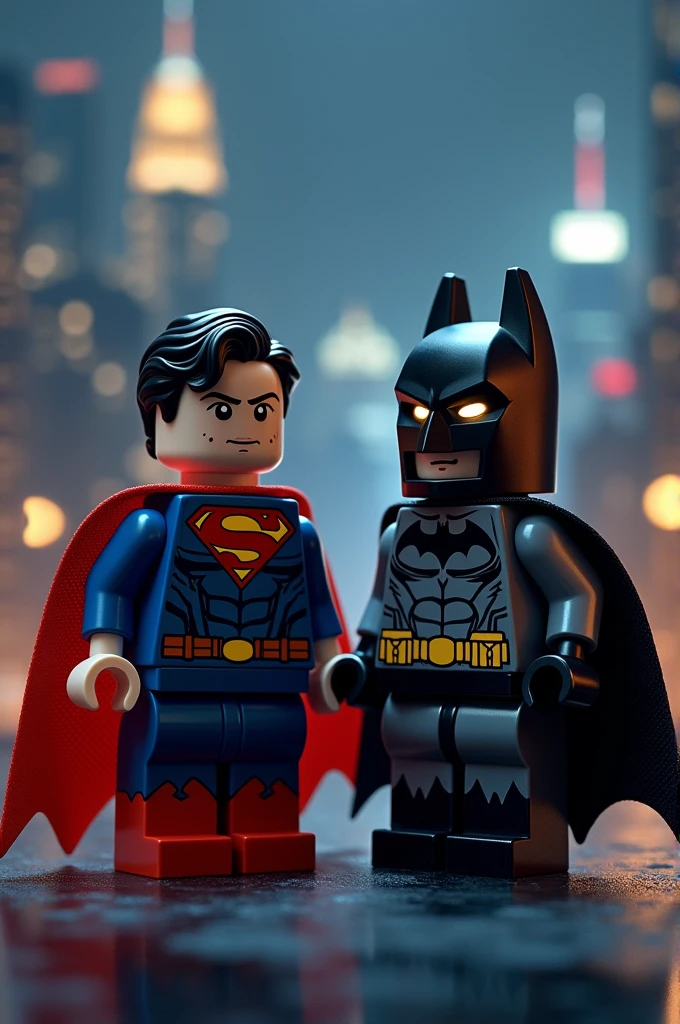 Superman and Batman in lego art, night