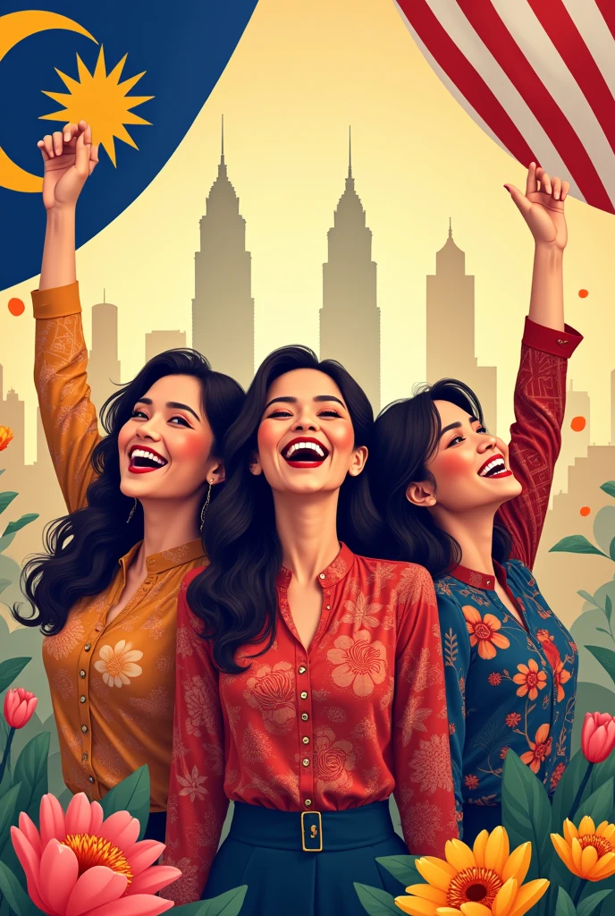 Poster of 3 women celebrating malaysia independence day