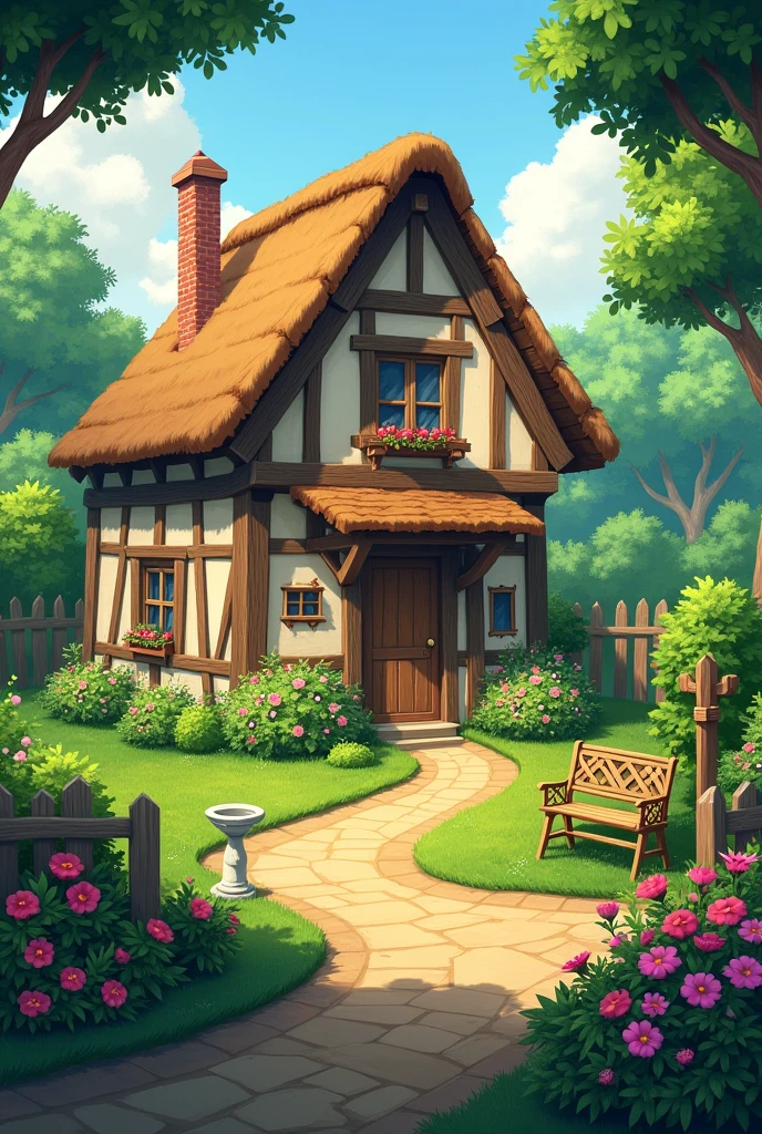 Beautiful village house in background beautiful garden 
