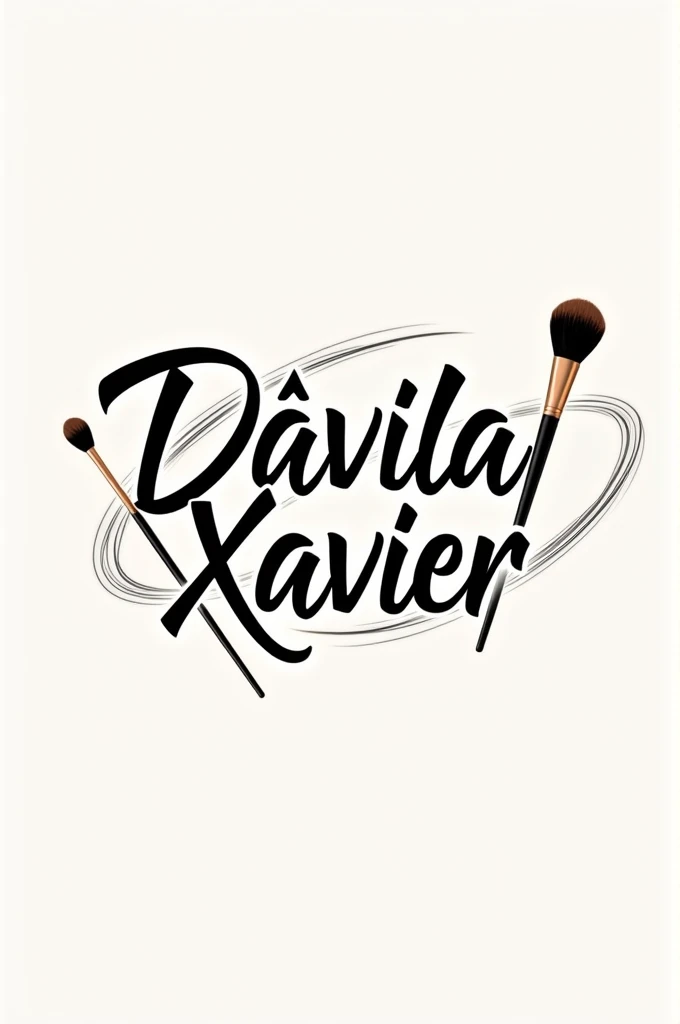 Logo with the name Dávila Xavier Make up with brushes and wind lines 