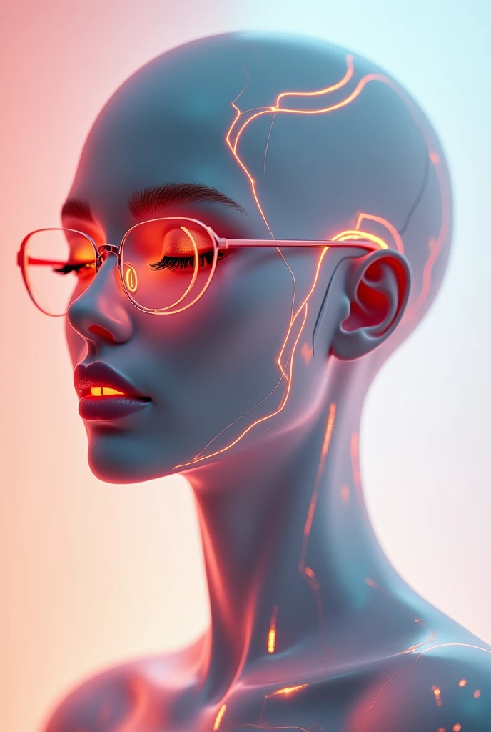 Create a logo for "Roya Glam," a modeling agency specializing in AI models. The design should seamlessly blend elements representing both human and AI models. Incorporate sleek, modern aesthetics that reflect sophistication and innovation. Consider using abstract or geometric shapes to symbolize the fusion of human beauty and advanced technology, with a color palette that exudes elegance and futuristic vibes. The logo should capture the essence of cutting-edge fashion and the seamless integration of AI in the modeling industry

