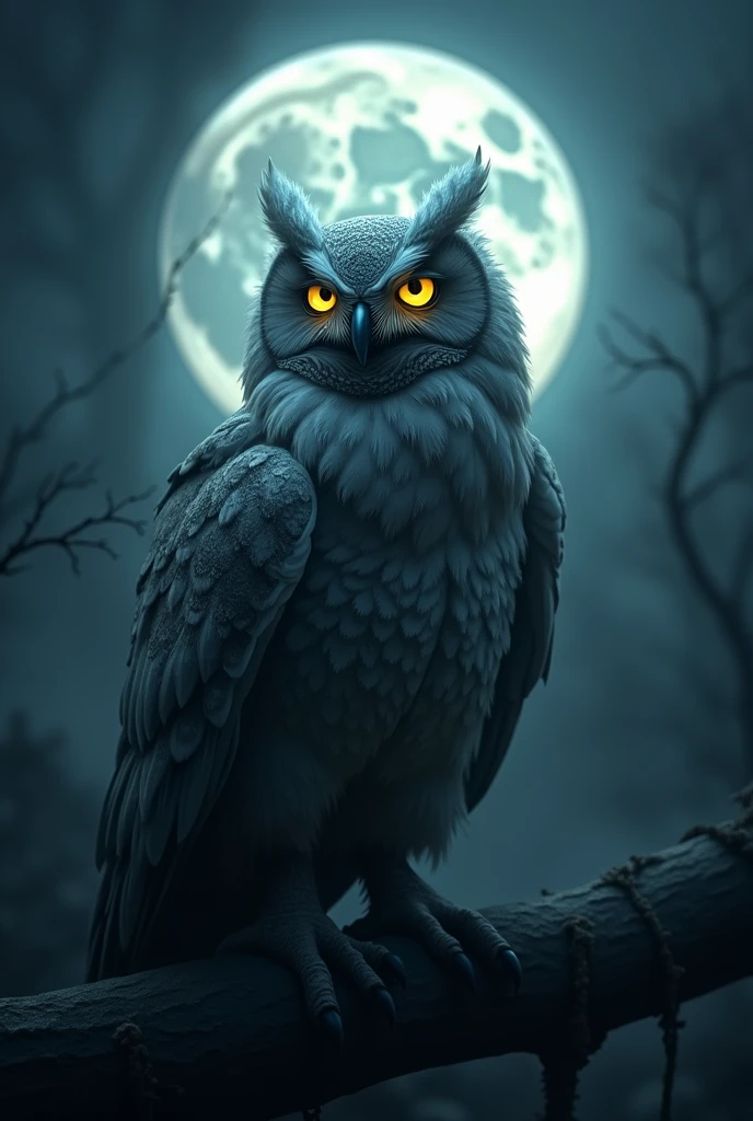 A mystic owl in the night with the moon in the background