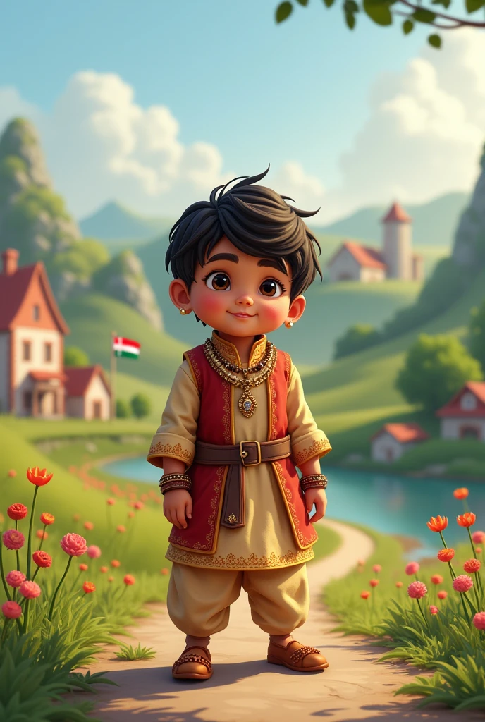 A indian boy who is in Denmark. He is 1. He is looking confident.