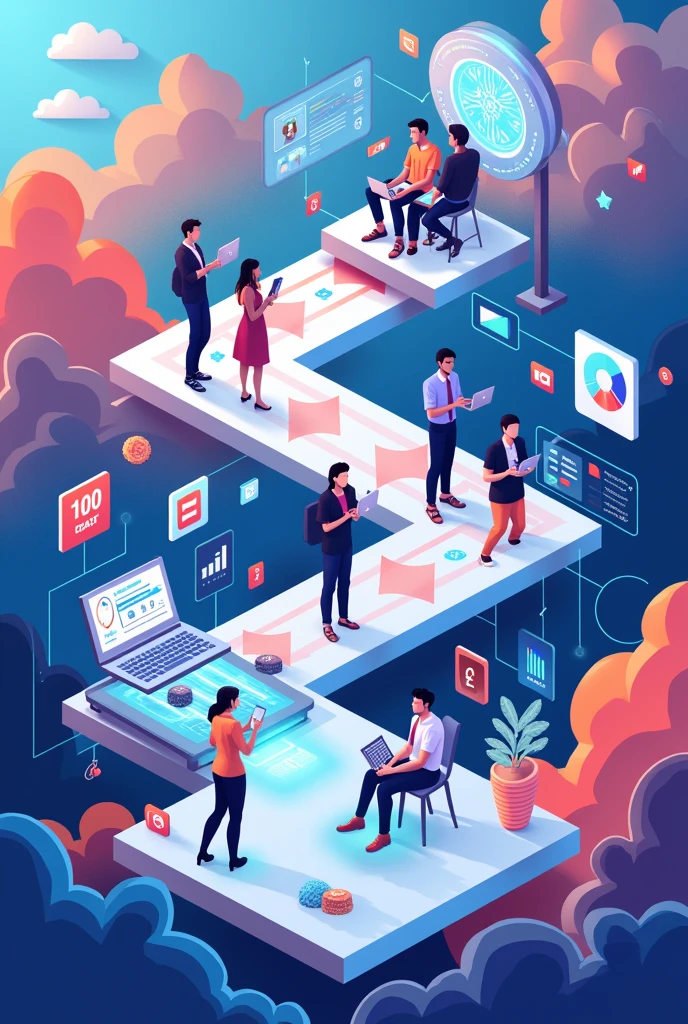 Visually represent the different steps involved in generating income online, from the initial idea to the withdrawal of profits, with the airtm platform.