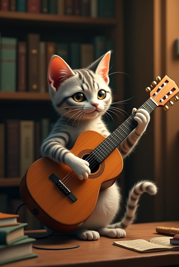 Cat playing guitar