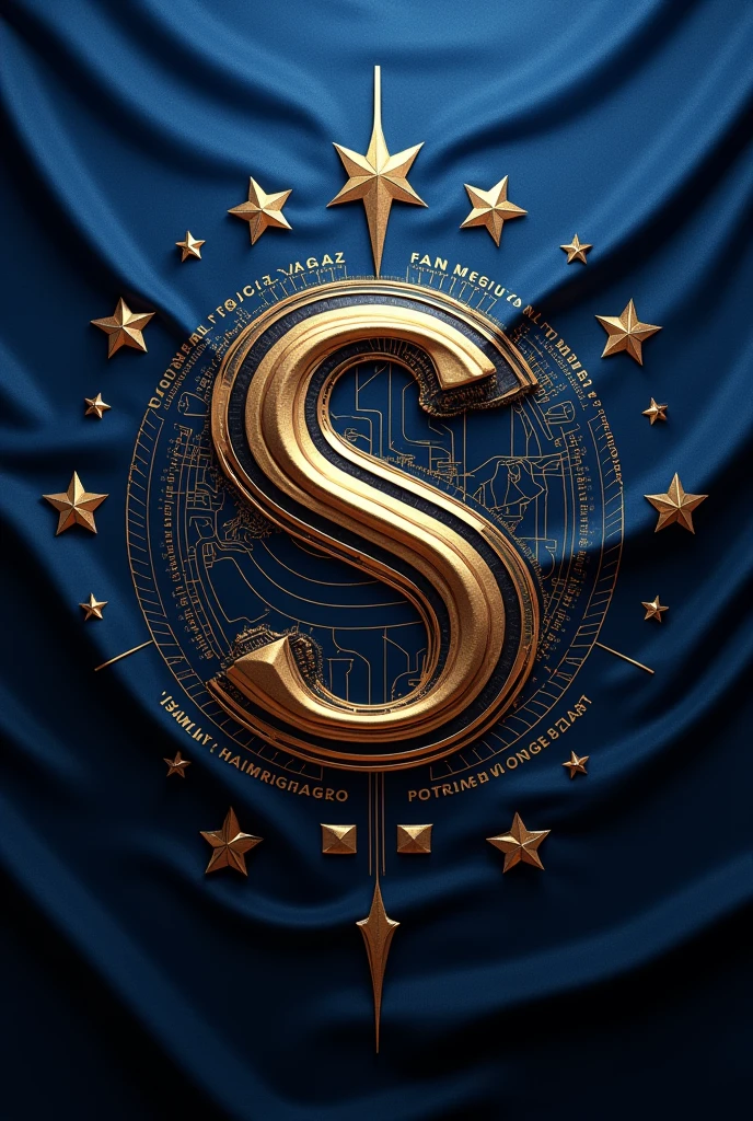 Background:
The flag features a gradient background transitioning from a deep royal blue at the top to a sleek black at the bottom. This gradient symbolizes the depth and reach of the company’s influence under Stanley's leadership.
Central Symbol:
In the center of the flag, a bold, stylized "S" is the main focus. The "S" is crafted in silver and platinum, giving it a metallic, futuristic sheen. The letter is slightly tilted forward, symbolizing progress, innovation, and forward-thinking leadership.
Radiating Lines:
Behind the "S," 15 radiant beams extend outward in a starburst pattern. These beams are in a shimmering gold color, each representing one of the company’s 15 investments. The radiating design signifies the influence and reach of these investments under the CEO’s vision.
Interwoven Ribbons:
Interwoven ribbons of silver and gold weave through the base of the "S," crisscrossing in an intricate pattern. These ribbons symbolize the interconnected nature of the company’s investments and the cohesive strategy that binds them together under Stanley’s leadership.
Abstract Globe:
Above the "S," an abstract globe formed by intersecting silver lines hovers, representing the global presence and ambition of the company. The globe is not fully enclosed, suggesting openness to new opportunities and continual expansion.
Stars for Investments:
Around the edges of the flag, 15 small, five-pointed stars are placed evenly along the border, alternating between silver and gold. Each star represents an individual investment, with their placement around the flag’s edge indicating their foundational importance to the company's success.
CEO’s Name:
Beneath the "S" and the interwoven ribbons, the name "Stanley" is emblazoned in bold, platinum lettering with a subtle shadow effect, giving it a three-dimensional look. The name is positioned with a slight upward curve, symbolizing rising leadership.
Corners:
The four corners of the flag feature small, stylized anchors in dark g