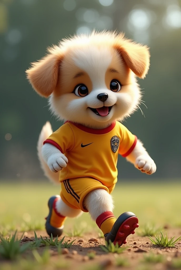 puppy　cute　Soccer Outfits　Ground background　Real