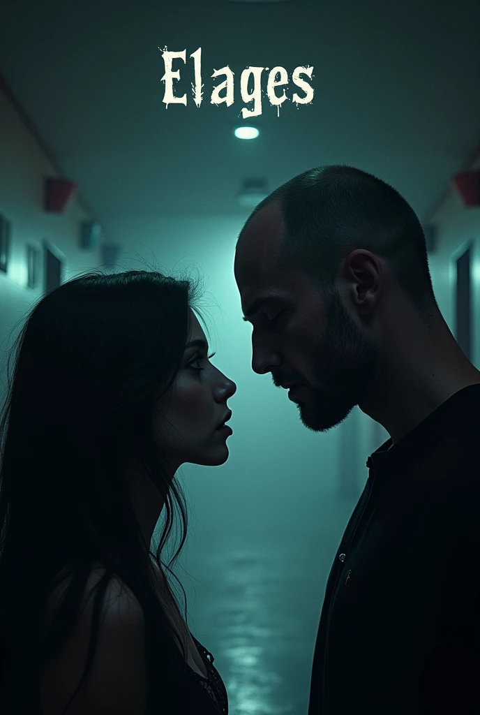 Create a poster for a horror movie set in a high school called "Bernoulli", where a man of 1,75 de altura meio calvo com 33 anos de idade ronda caçando e capturando naughty girls. Put it in a realistic theme, dark but showing the villain (3 man) The victim (naughty girl) and the name of the school. The name of the film will be ELAGES